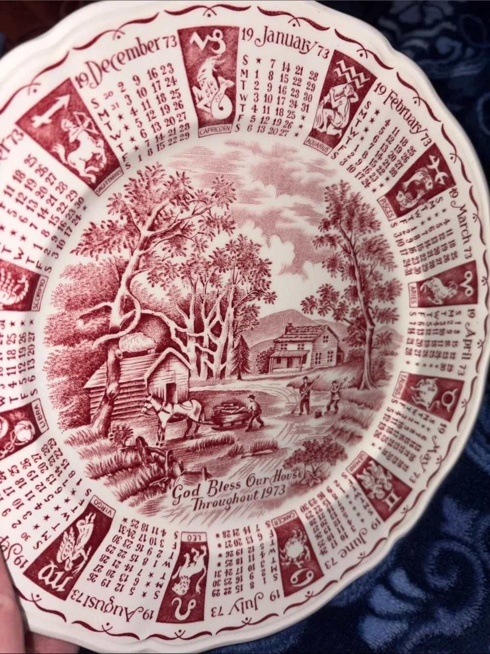 Decorative 'God Bless Our House' 1973 Calendar Collector Plate - Red